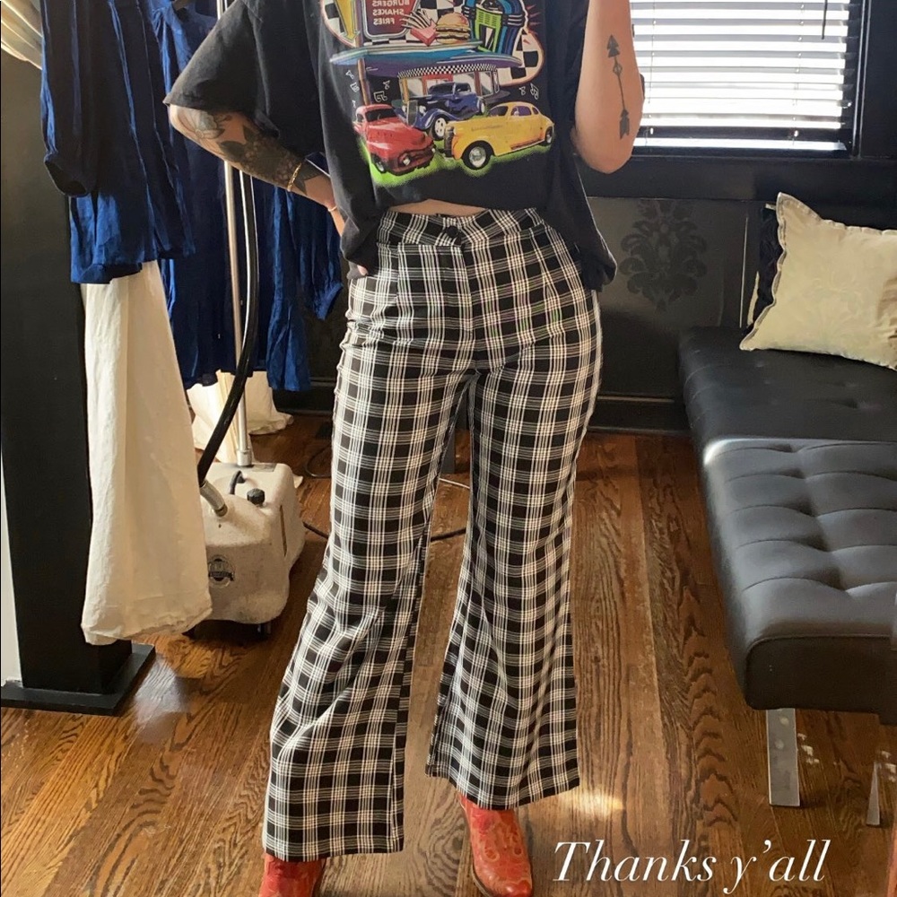 Cider Black & White Plaid Flares